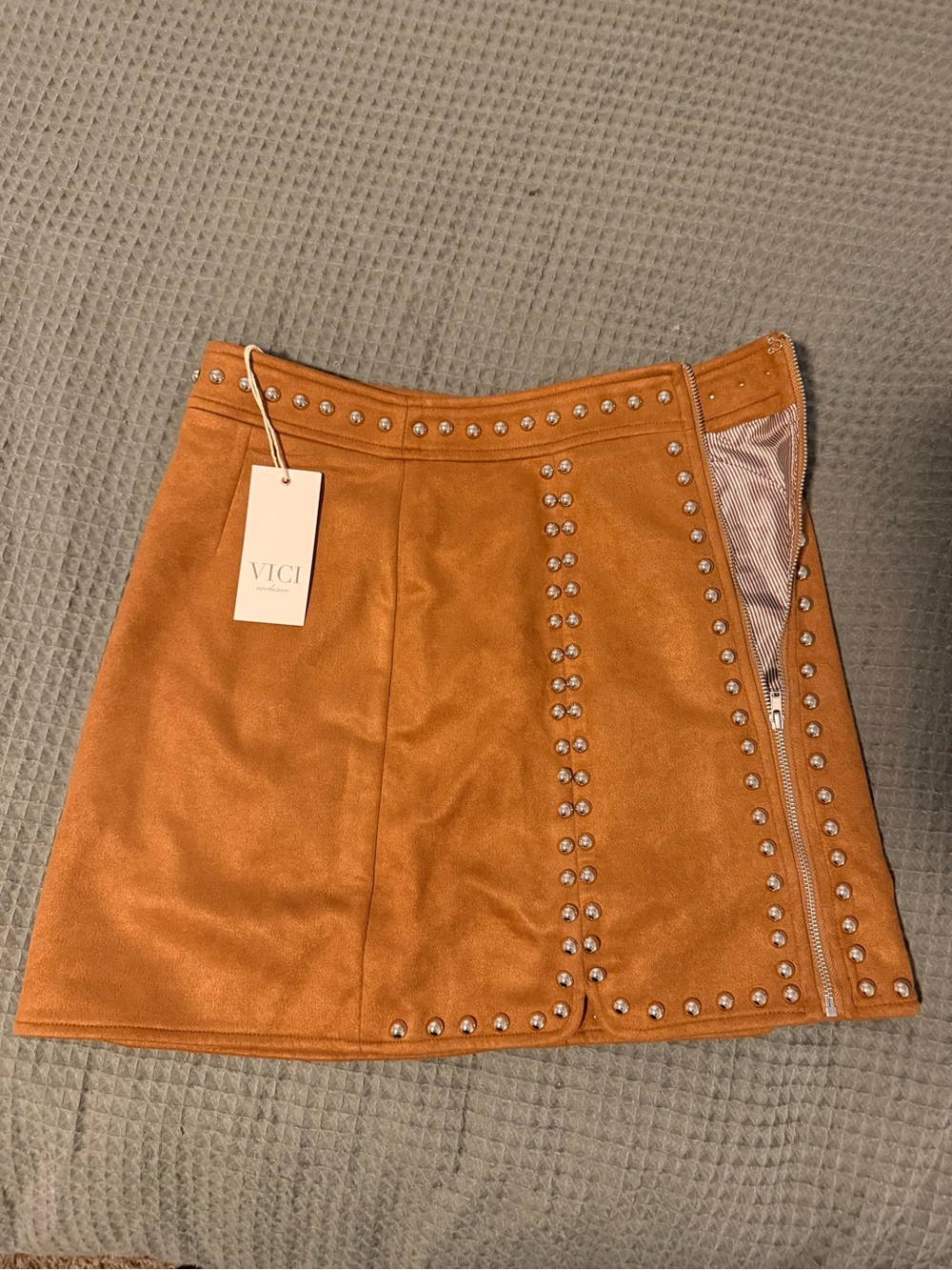 Vici Rust Tan Studded Suede Mini Skirt